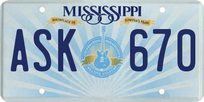 MS license plate ASK670