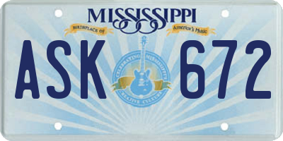 MS license plate ASK672