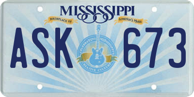 MS license plate ASK673