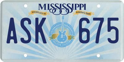 MS license plate ASK675