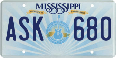 MS license plate ASK680