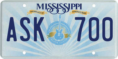MS license plate ASK700