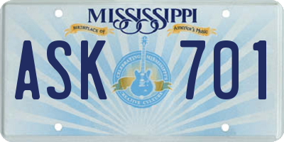MS license plate ASK701