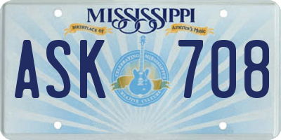MS license plate ASK708