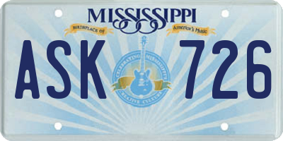 MS license plate ASK726