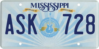 MS license plate ASK728