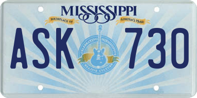 MS license plate ASK730