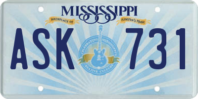 MS license plate ASK731