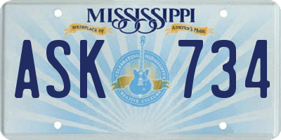 MS license plate ASK734