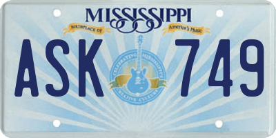 MS license plate ASK749