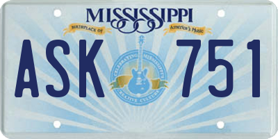 MS license plate ASK751