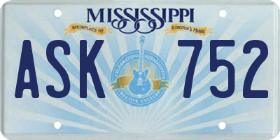 MS license plate ASK752