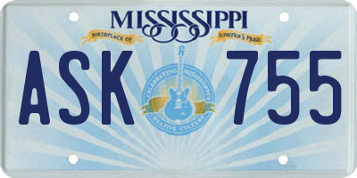 MS license plate ASK755