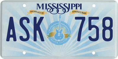 MS license plate ASK758