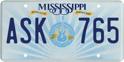 MS license plate ASK765