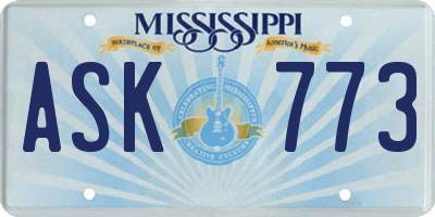 MS license plate ASK773