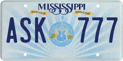 MS license plate ASK777