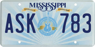 MS license plate ASK783