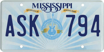 MS license plate ASK794