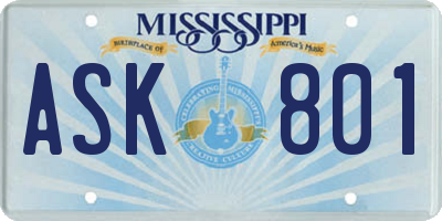 MS license plate ASK801