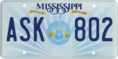 MS license plate ASK802