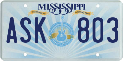 MS license plate ASK803