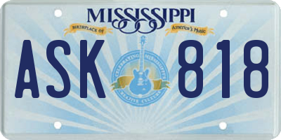 MS license plate ASK818