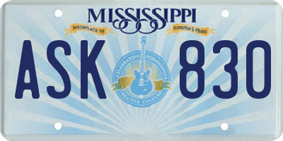 MS license plate ASK830