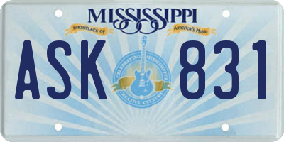 MS license plate ASK831