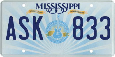 MS license plate ASK833
