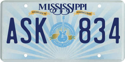 MS license plate ASK834