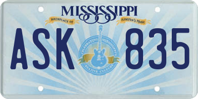 MS license plate ASK835