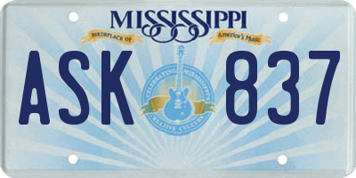 MS license plate ASK837