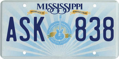 MS license plate ASK838