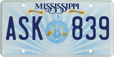 MS license plate ASK839