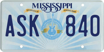 MS license plate ASK840
