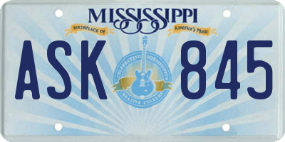 MS license plate ASK845