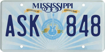 MS license plate ASK848