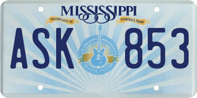 MS license plate ASK853