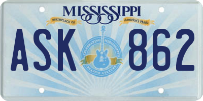 MS license plate ASK862