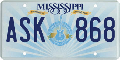 MS license plate ASK868