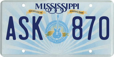 MS license plate ASK870