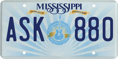MS license plate ASK880