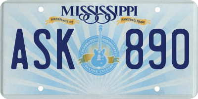 MS license plate ASK890