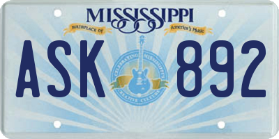 MS license plate ASK892