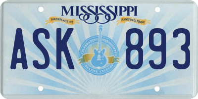 MS license plate ASK893