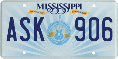 MS license plate ASK906