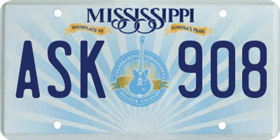 MS license plate ASK908