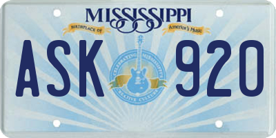 MS license plate ASK920