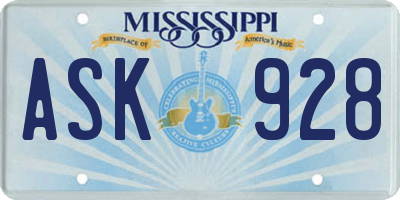 MS license plate ASK928